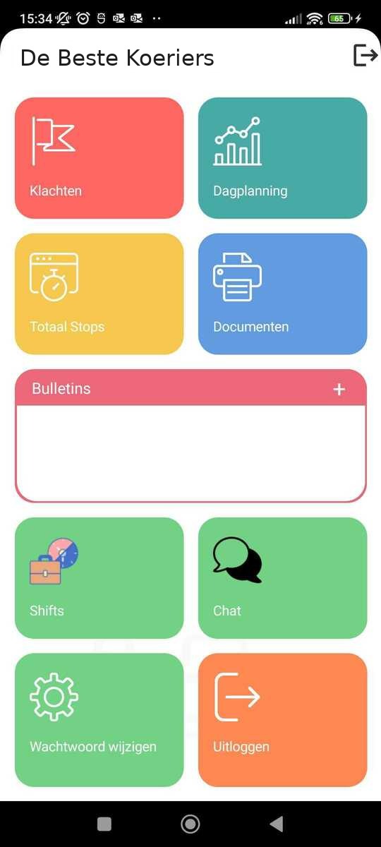 OptoTrans chauffeurs-app, hoofdmenu